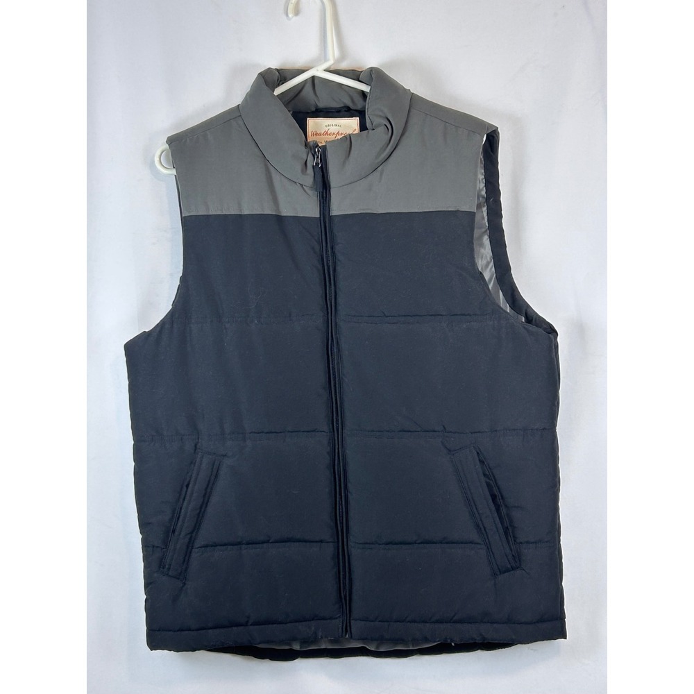 Weatherproof Vintage Puffer Vest Mens Large Black Grey Excellent Color Block